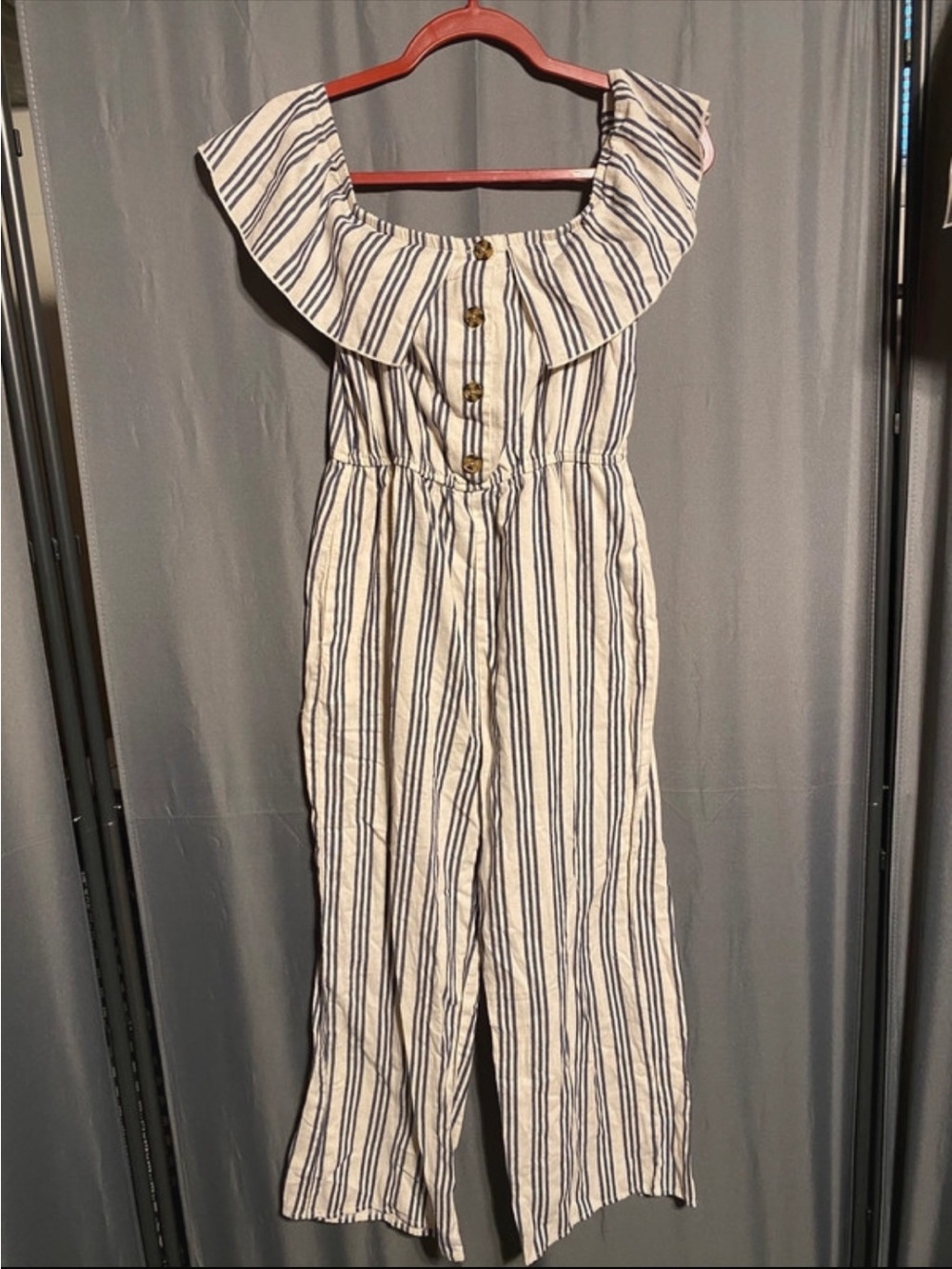 Speechless White Jumpsuit with Navy Stripe Detail